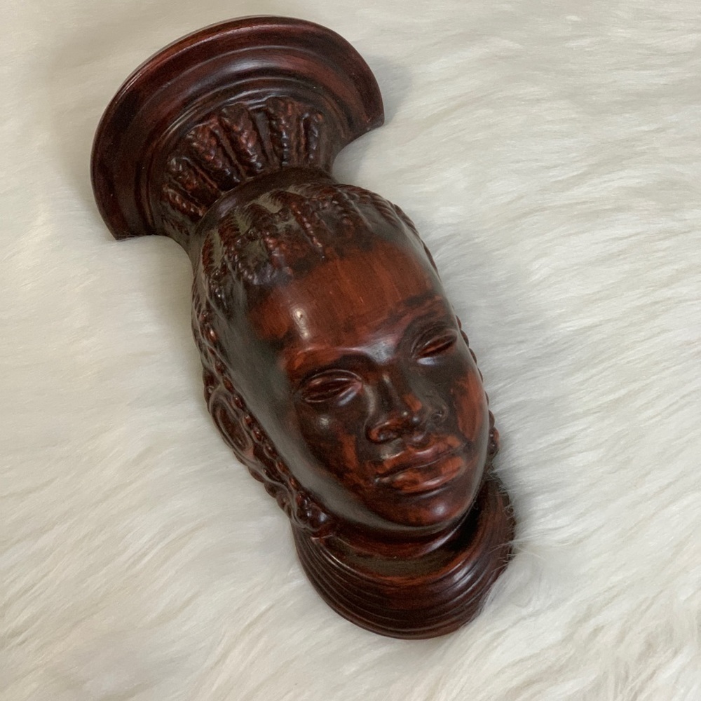 RARE RUSTIC BROWN Vintage Achatit Wall Sculpture Ceramic  African Woman Face Art